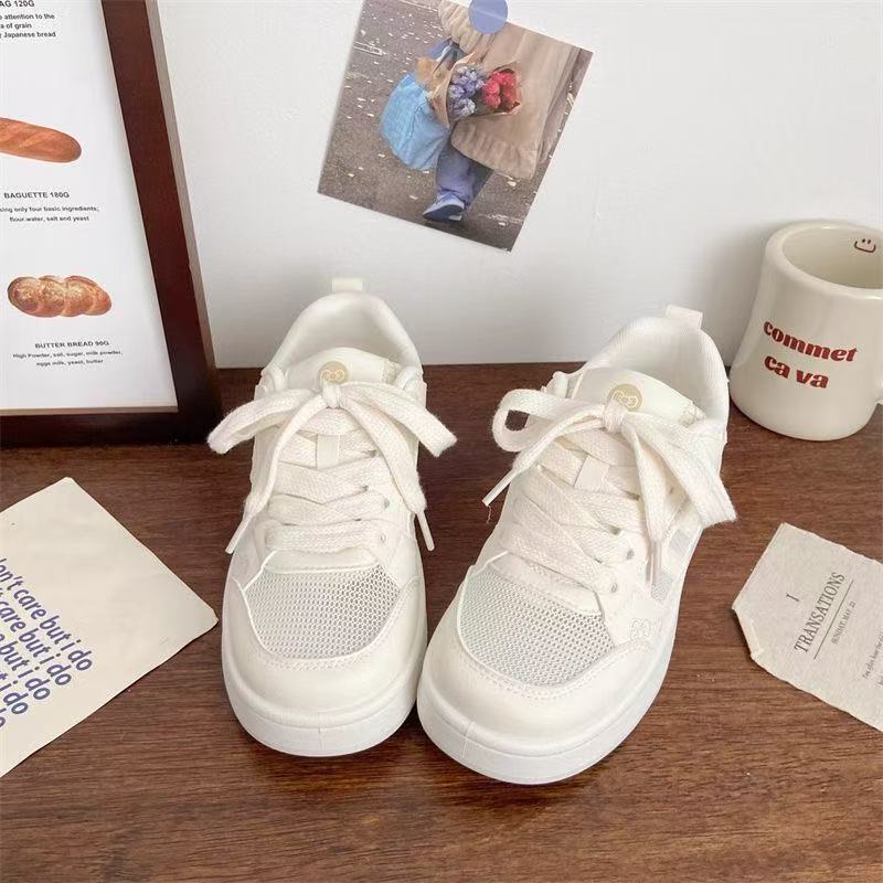 Summer mesh breathable board shoes women's 2025 new thick-soled versatile white shoes student casual bread shoes Korean