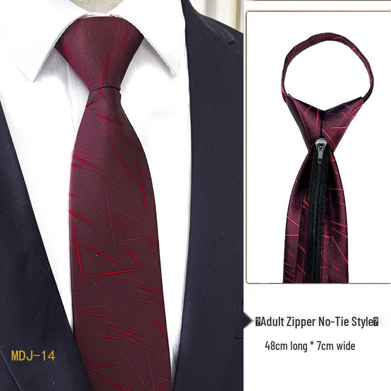 Men's 7cm Easy-Pull Zipper Tie, 1200-Needle Yarn-Dyed Polyester