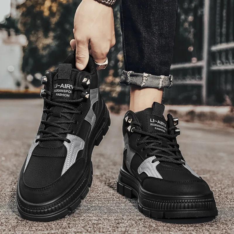 Fashion High Quality Chunky Men Casual Sneakers Spring Autumn Leather Platform Walking Shoes Chelsea Luxury Ankle Boots Work Safety Shoe
