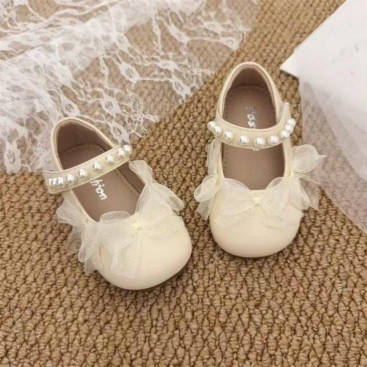 Girls leather shoes baby lace pearl princess shoes 2025 spring and autumn new little girl versatile princess style small leather shoes