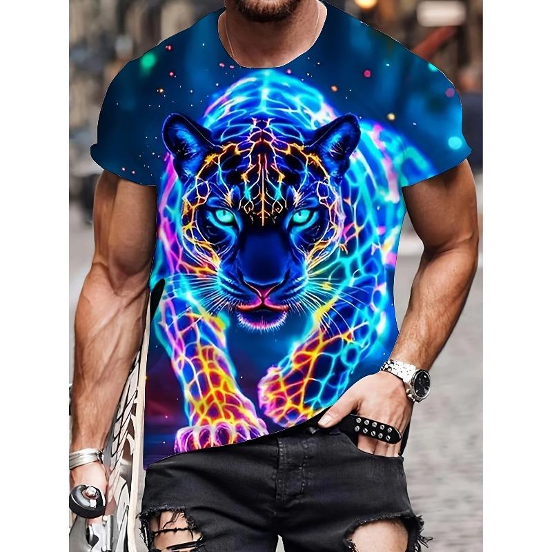 Mens 3D Tiger Printed Short Sleeve Crew Neck T-Shirt Breathable Casual Fashion Outdoor Party Weekend Comfortable Plus Siz T-shirts