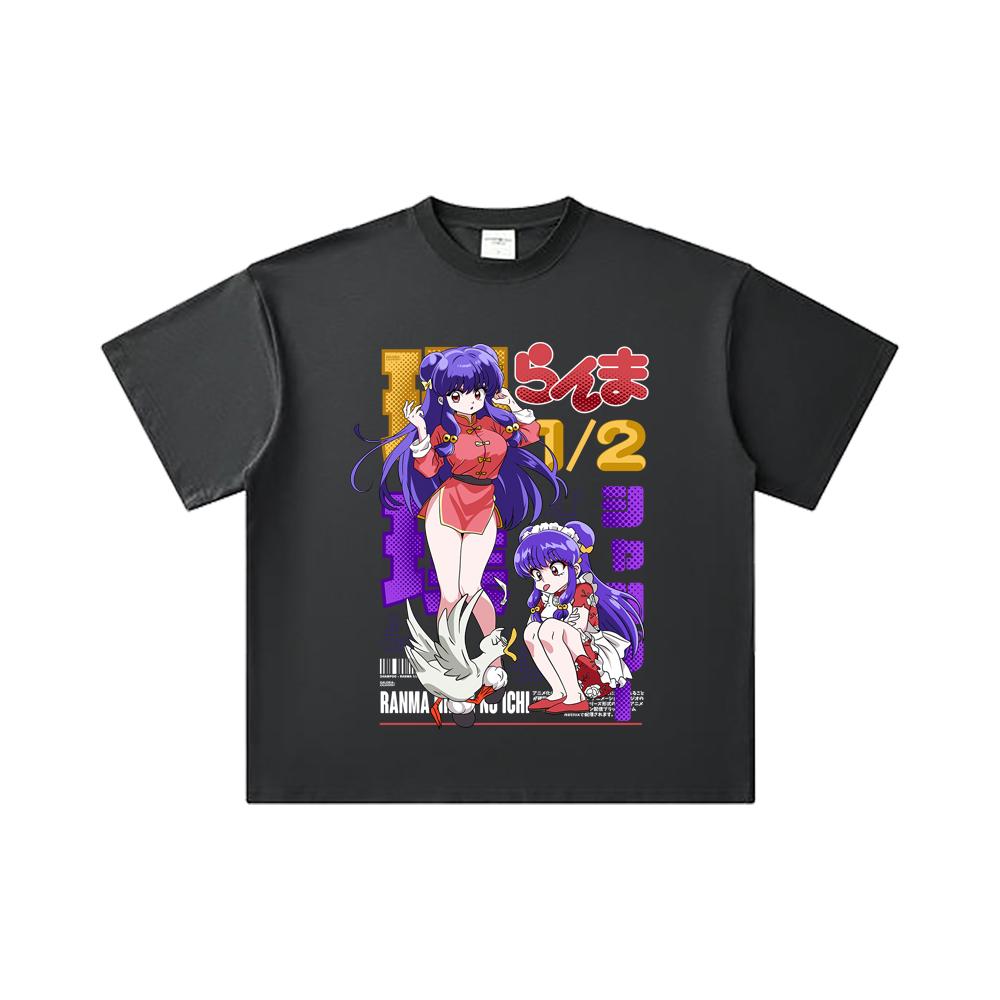 260 GSM Double Yarn 32 Count 100% Cotton Ranma 12 V4 Shampoo Print Unisex Heavy Cotton T Shirt