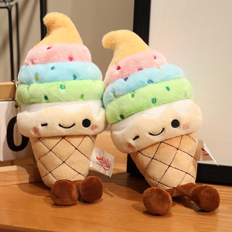 Rainbow Ice Cream Plush Pillow Toy for Kids - Cute Cone Doll for Comfort and Birthday Gifts