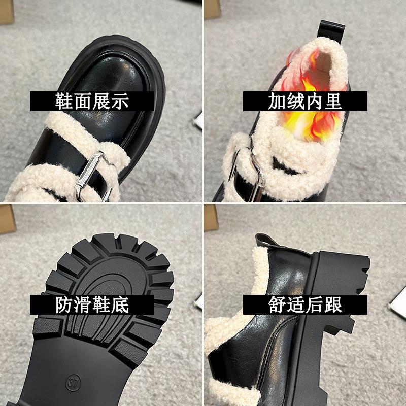 Retro velvet small leather shoes for women's autumn and winter new thick-soled Mary Jane cotton single shoes