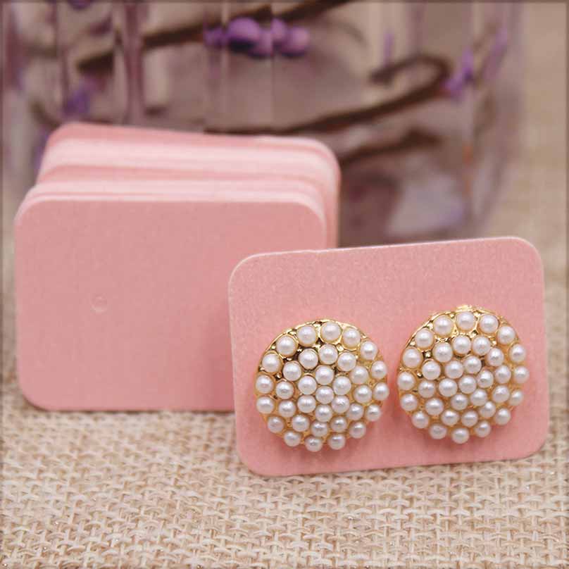 100pcs Cute Solid Color Earring Paper Package Card DIY Small Stud Earring Card White Kraft Pink Jewelry Display Card