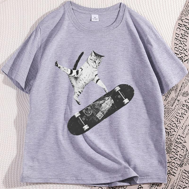 Vintage Cat Graphic Tee for Skater Graphic T Shirts Cute Funny Kitten Cat Tshirt Soft Casual Unisex Streetwear Male Clothing