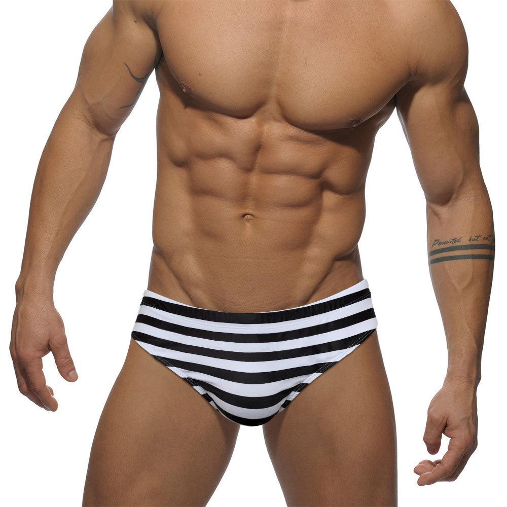 

JESSBORN Men s Sexy Black & White Striped Triangle Swim Trunks - Quick-Dry Fashion Beachwear XXL