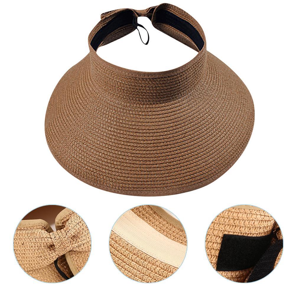 Women Sun Visors Hat Wide Brim Foldable Roll Up Beach Straw Sun Hat