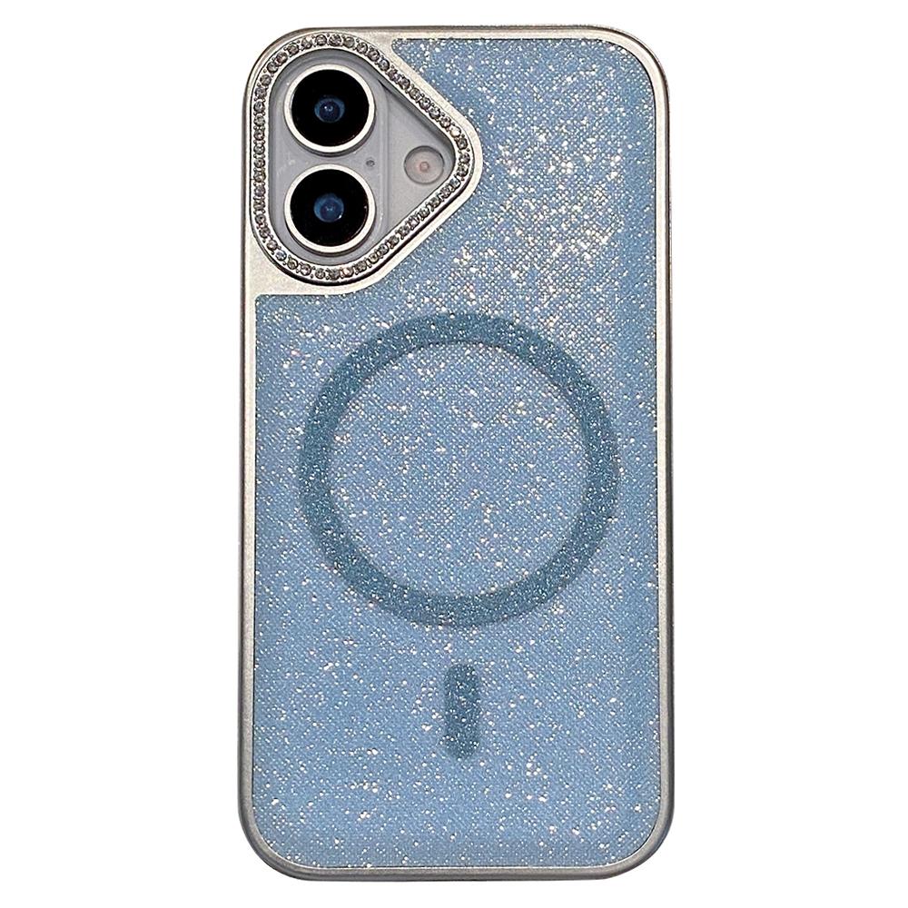

For iPhone 16 Magnetic Case Glitter Design TPU+PC Phone Back Cover Blue