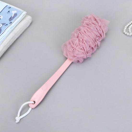 Long-Handled Exfoliating Bath Brush with Shower Sponge and Back Scrubber розовый