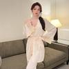 New Ice Silk Women's Summer Sexy Thin Suspender Long-sleeved Trousers Three-piece Set Silk Pajamas Spring and Autumn with Chest Pads