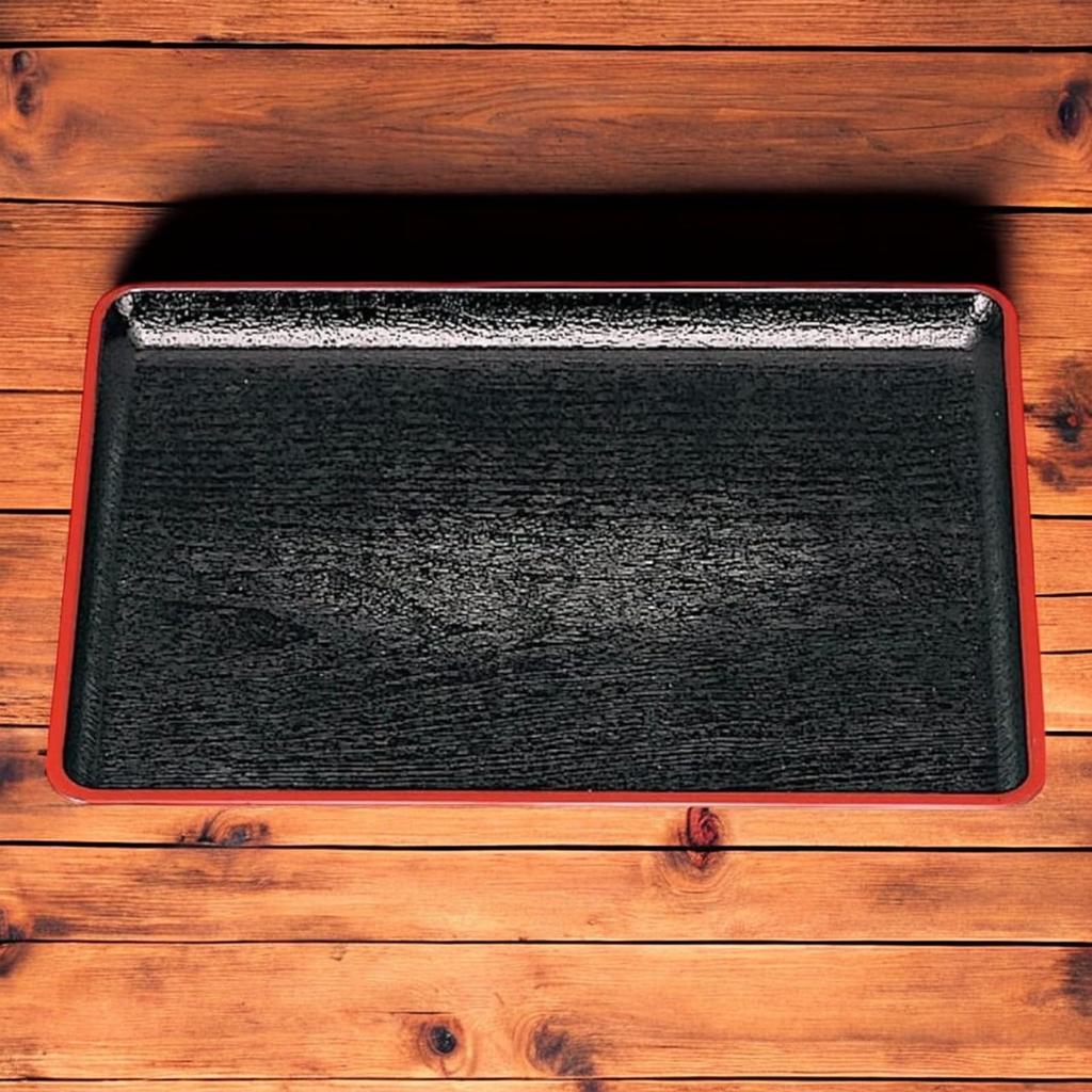 47cm Paulownia Wood Tray Black with Red Lacquerware Made In Japan J-kitchens (for Kaiseki) - Top, Non-Slip, (ABS Resin) -