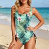 Swimsuit for Women Tropical Floral Print Bathing Suit with Adjustable Side Drawstring Scoop Neck Swimwear