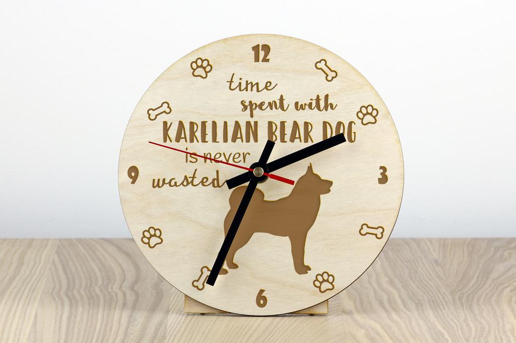 Karelian Bear Dog, Karjalankarhukoira - clock with dog, wooden clock with engraving, personalised clock by Art-Dog