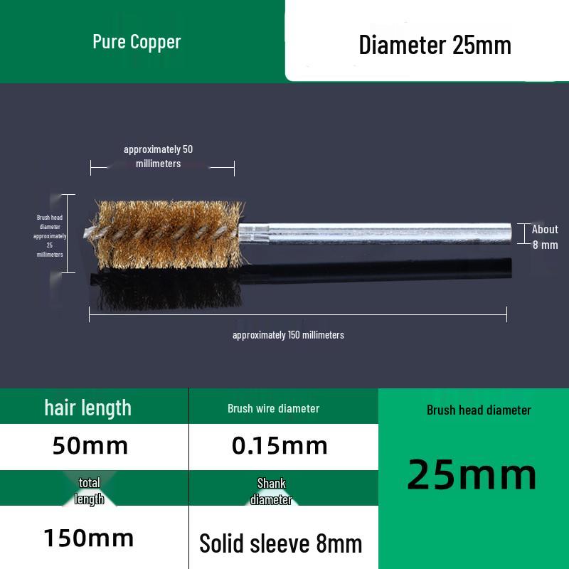 Industrial Rust Removal and Polishing Brush with Handle - Stainless Steel and Copper Wire for Inner Hole Sanding