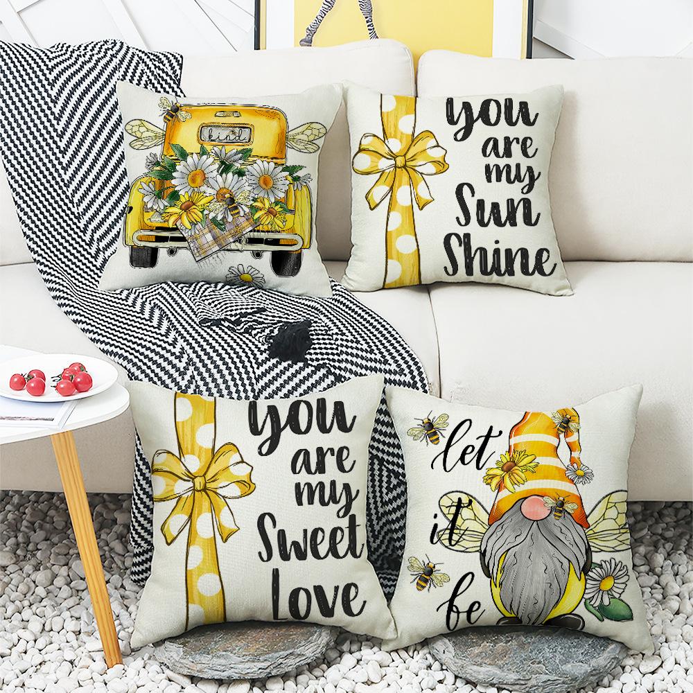 Bee Day Pillow Cartoon Spring and Summer Sofa Pillow Living Room Decoration Sunflower New Printed Pillow Cover