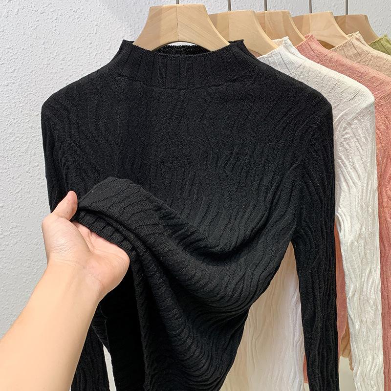 Women's Autumn and Winter New Texture Sweater Oat Semi-turtleneck Long-sleeved Slim-fit Knitted Bottoming Shirt