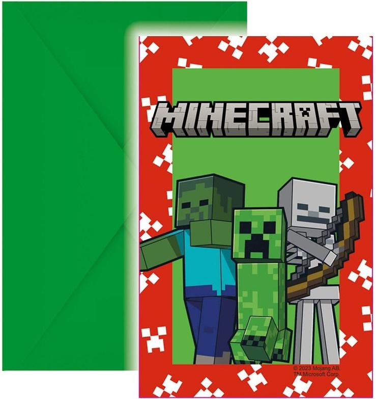 Zaproszenia Z Kopertami Minecraft Urodziny 6Szt.