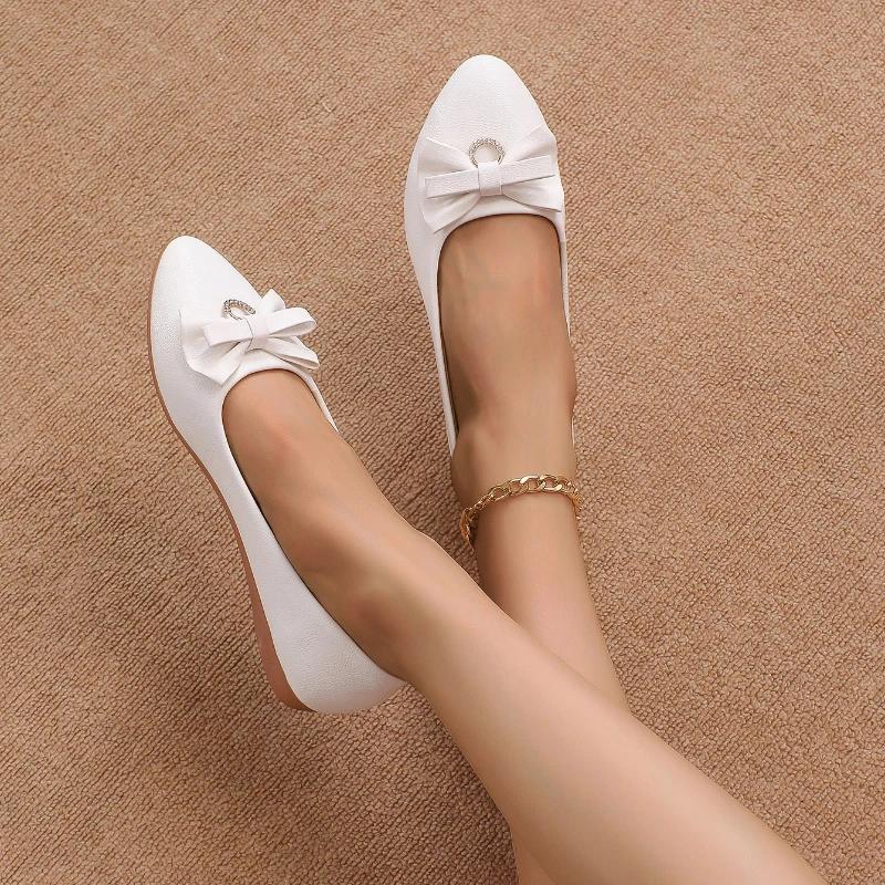 Noua vară cu vârf ascuțit Pantofi plati confortabili ocazional, eleganti, cu gură superficială, cu fundă ușoară, respirabile, pantofi de damă NU: W916