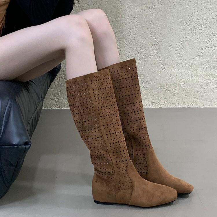 Western Cowboy Boots Women's Autumn Breathable Hole Boots 2025 French New Retro Flat Cool Boots Knight Boots Women