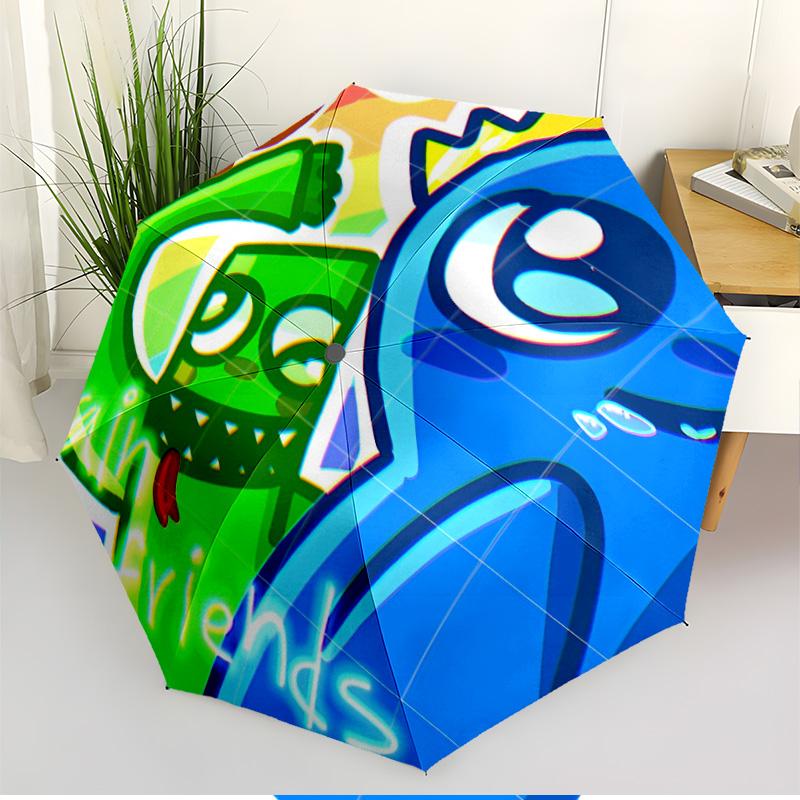 Game Rainbow Friends Print Automatic Open Close Umbrella, Portable Foldable Umbrella, for Outdoor Commute Camping Trip, Ideal Birthday Gift