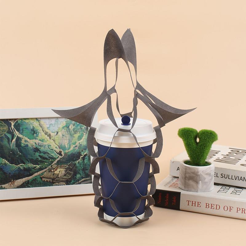 Portable Non Woven Water Cup Holder Reusable Milk Tea Beverage Tote Bag for Work Travel and Restaurant Use