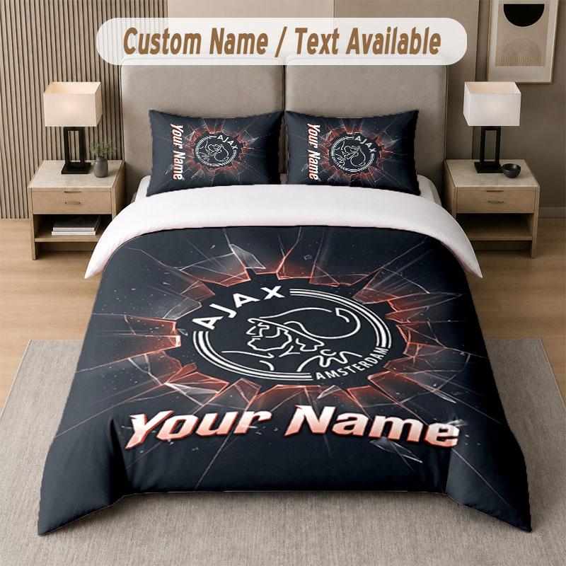 Custom Bedding Set Ajax Amsterdam Pattern, Print Name Text 1 Duvet Cover plus 2 Pillowcases Home Textile
