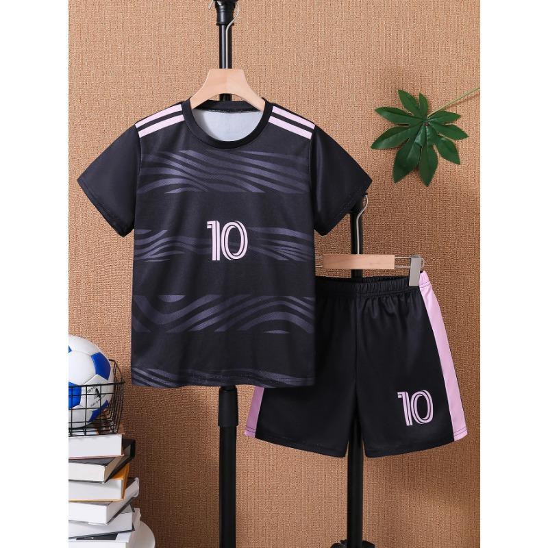 Directional Hot-Selling Two-Piece Set for Boys, Cool Lightning Graffiti Short-Sleeved Shorts Set, Simple and Fashionable Style