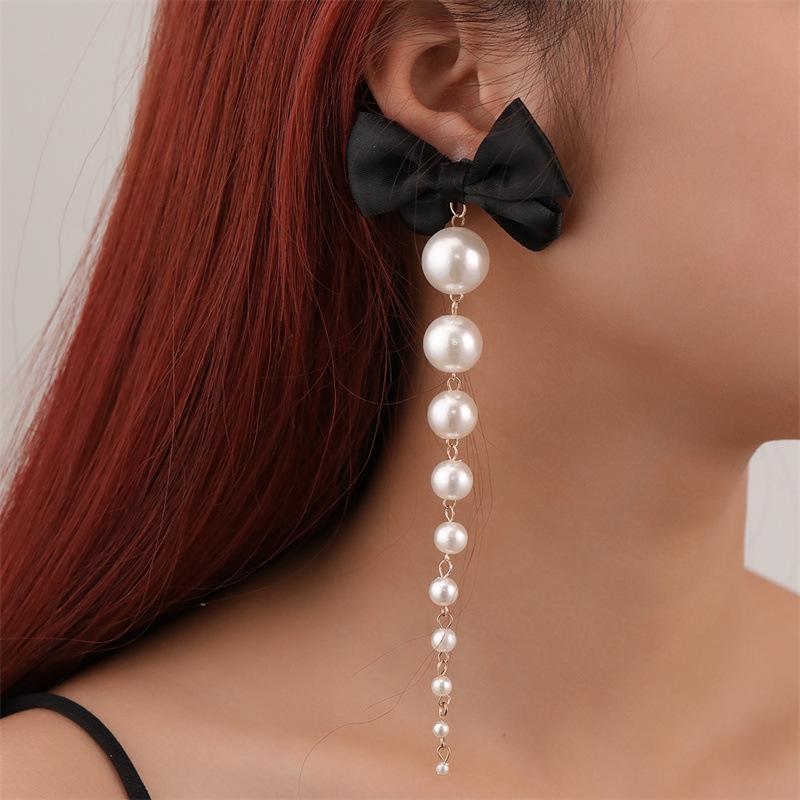 Women Elegant Imitation Pearl Tassel Dangle Earrings Fashion Wedding Party Jewelry Long Drop Earrings for Women чёрный