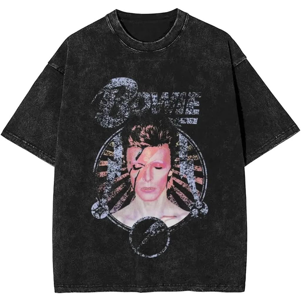 From The s Vintage Washed Graphic Print T Shirt Davids Bowied Vintage Cotton TShirts O Neck Leisure Tees Oversized Clothes