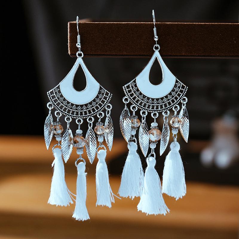 

Bohemian Ethnic Style Tassel Earrings for Women Retro Waterdrop Round Fan Shaped Handmade Beaded Dangle Earring Lady Jewelry
