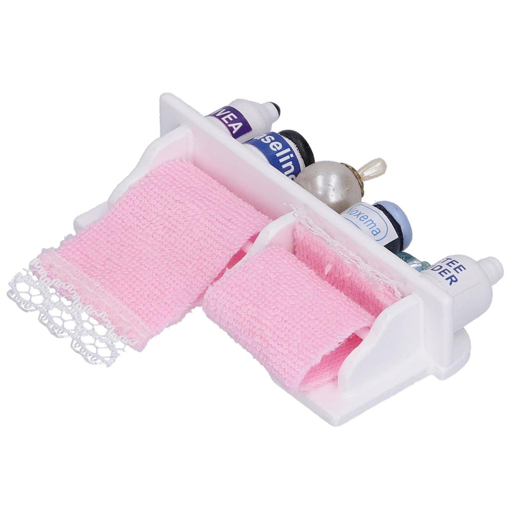 1:12 Dollhouse Bathroom Accessories Miniature Wooden Towel Rack Bottles Decoration