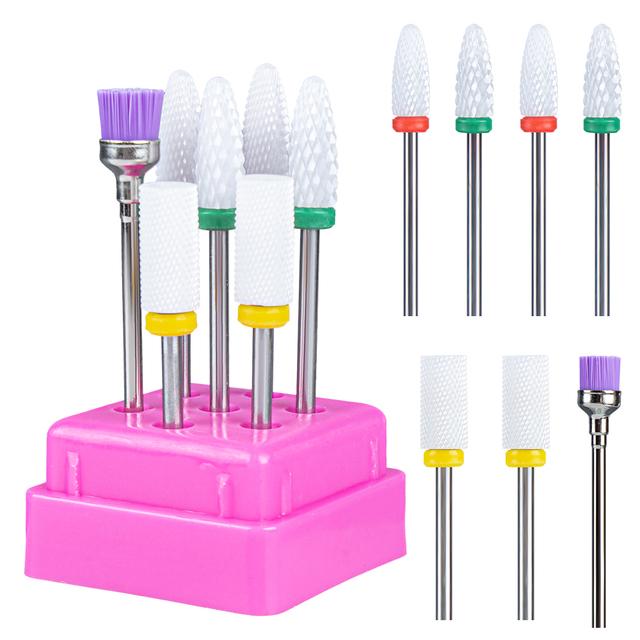 7pcs Ceramic Nail Drill Bits Set Milling Cutter for Manicure Machine Accessories Rotary Burrs Pedicure Cutter for Remove Gel Bit