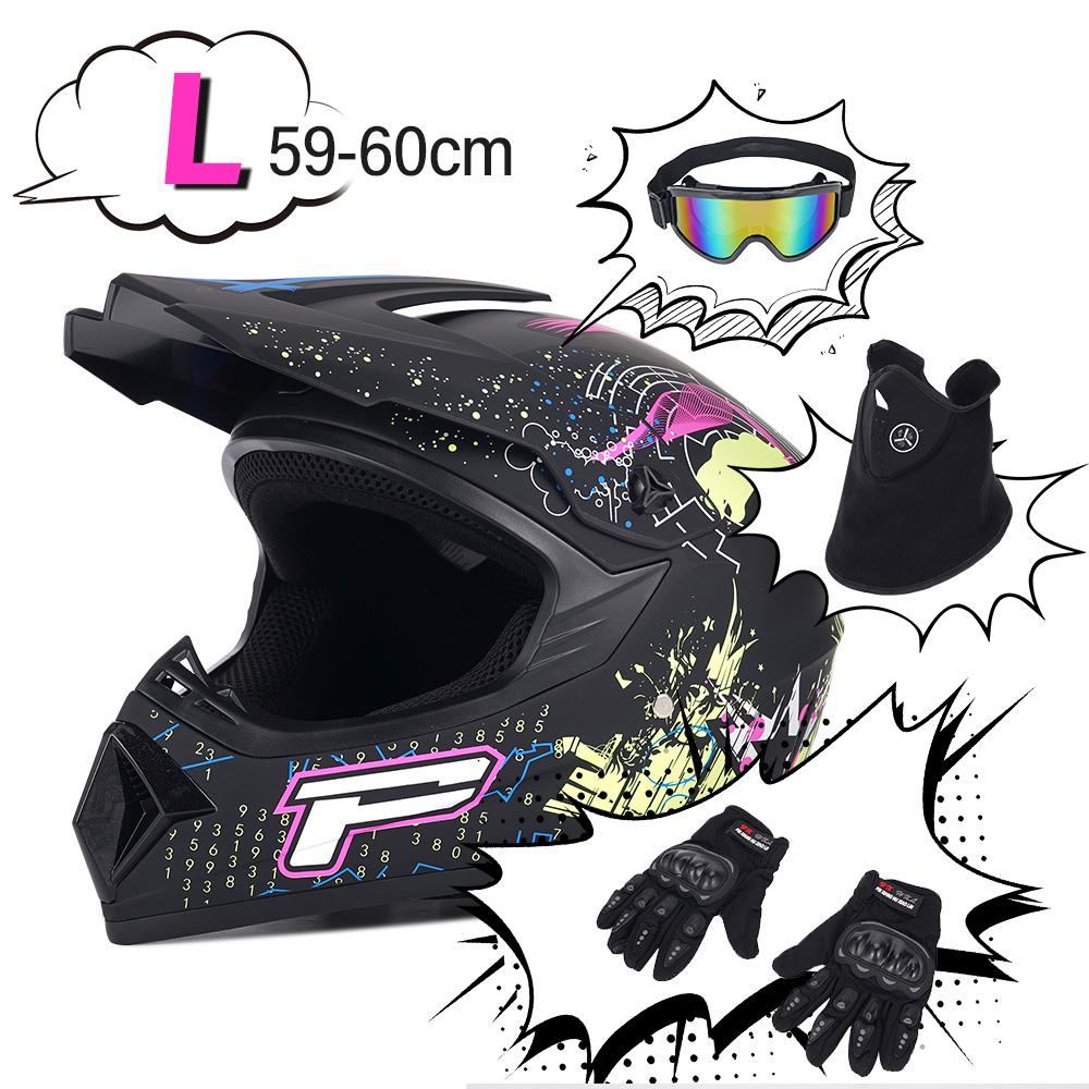 DOT Certified Off-Road Helmet L/XL Size with Goggles Gloves Face Mask Set for Adult ATV UTV Dirt Bike Motocross