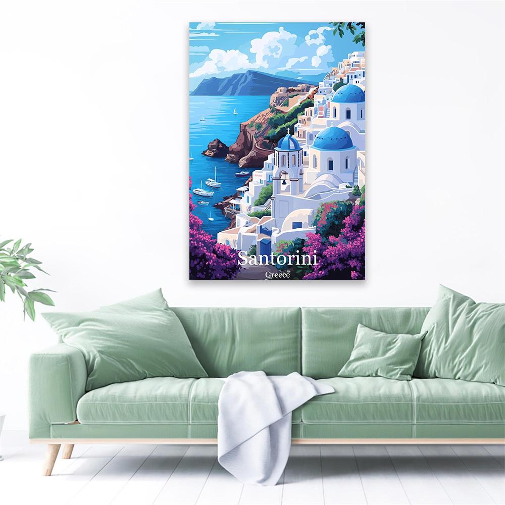 Colorful Santorini Print Santorini Vintage Travel Poster Greece Vintage Wall Art Travel Canvas Painting Home Decoration