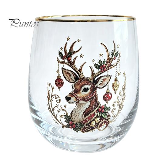 Decorative Party Drinkware Christmas Cocktails Glass, Santa Snowman Reindeer Tree Design Tumbler, 300ml Lead-free Wine Glasses Holiday for Cocktail