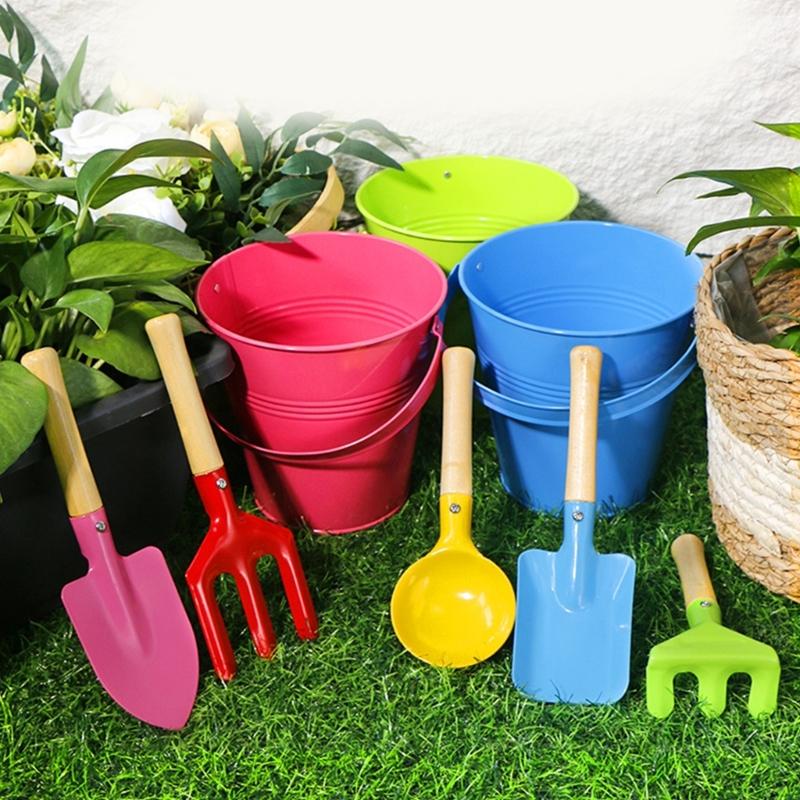 Beach Sand Toy for Toddlers Sand Bucket Playset Sand Shovel Rake Toy Kids Birthday Gift Gardening Planting Sand Toy 5PCS
