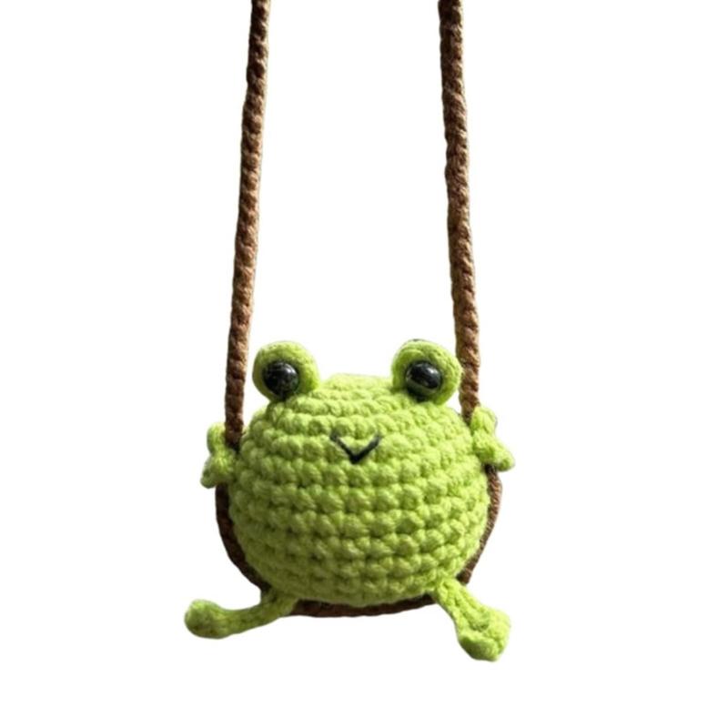 

Crochet Frogs Car Mirror Hanging Ornament Cute Green Charm Polyester Frogs for Rear View Mirror Interior Decoration 1