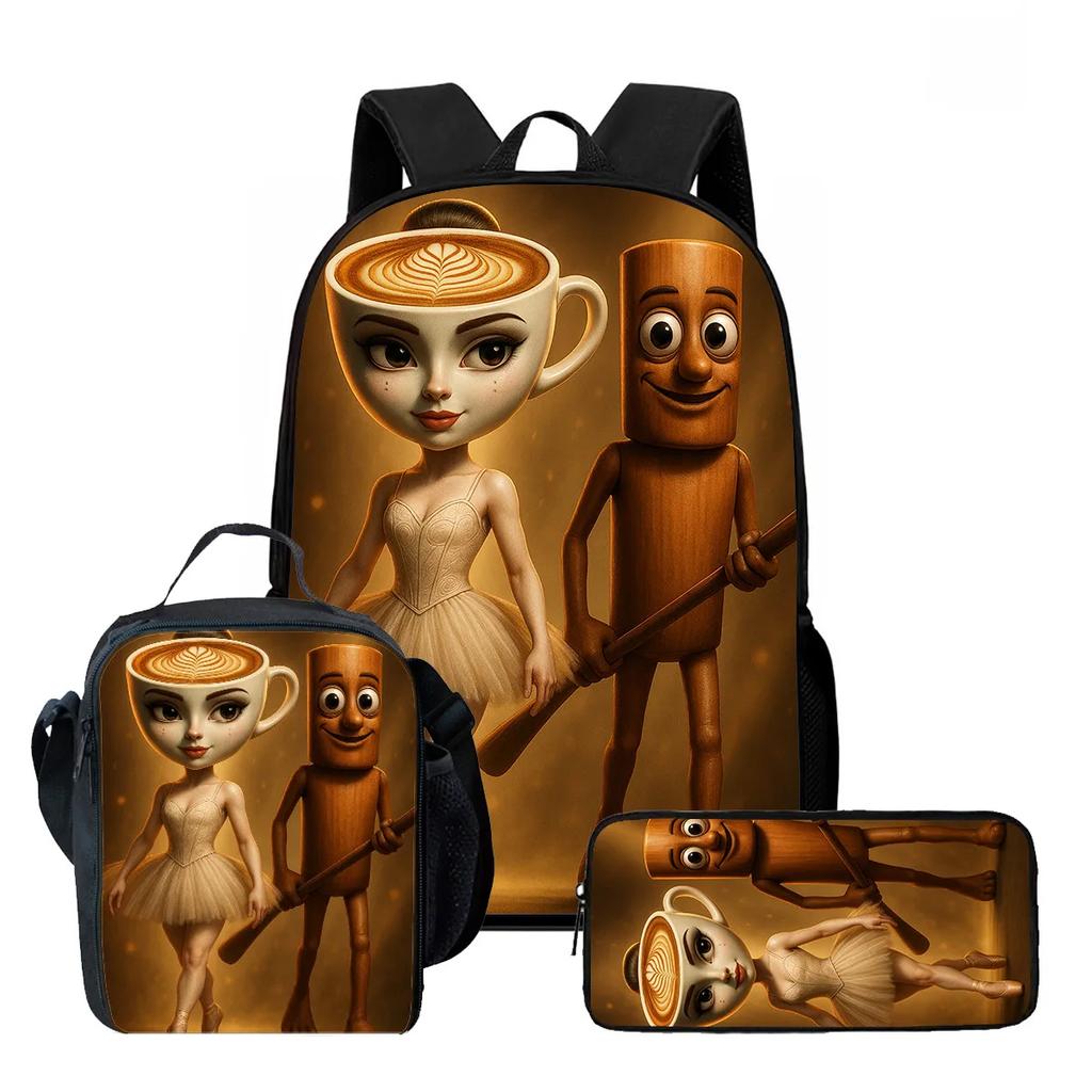 Zaino Scolastico per Bambini Cartoon Brain Rot Con Buste Pranzo Astucci Per,Zaini Scolastici Leggeri per Bambini