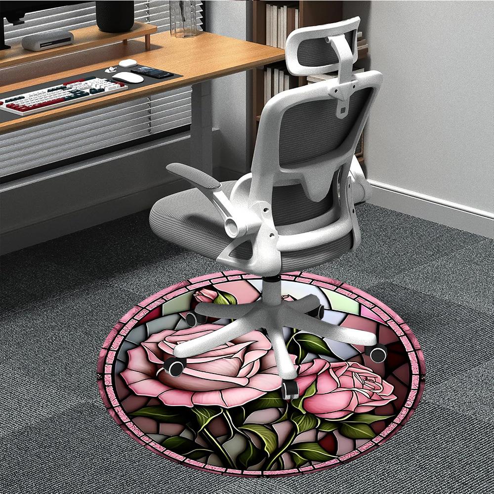 1pc Rose Window Office Round Area Rug, Indoor Mat Suitable For Office, Under Office Chairs Bedroom Living Room Home Decor, Room Deco