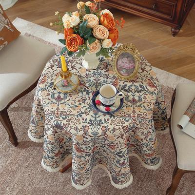 Home Decoration Round Tablecloth Pastoral Floral Jacquard Thickened Table Cloth with Tasseles Party Kitchen Dining Table Cover