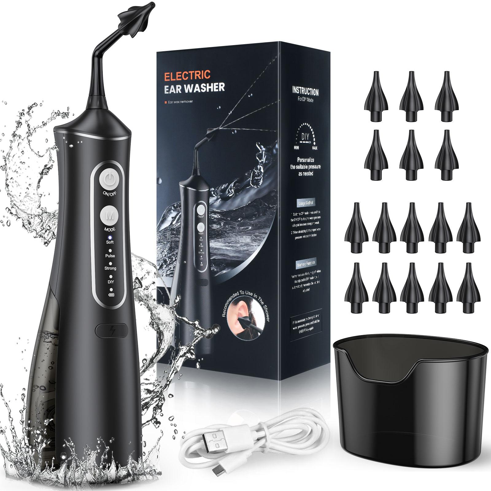 

Электрический набор для чистки ушей, 4 режима давления, удаление серы из ушей, здравоохранение, ирригация, шайба для ушей для взрослых, детский очиститель для ушей чёрный