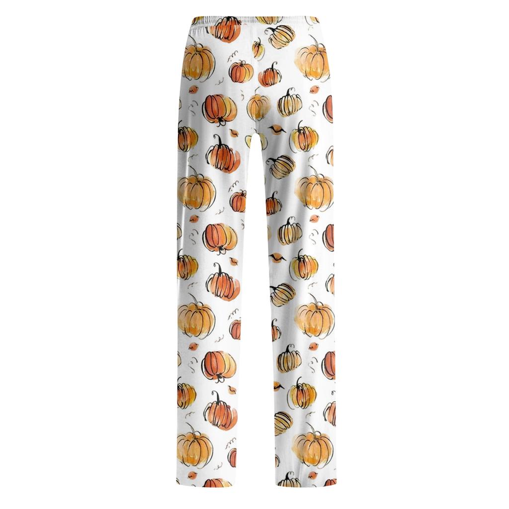 Women's Halloween Print Loose Fit Pajama Pants for Casual and Sleepwear - No Drawstring