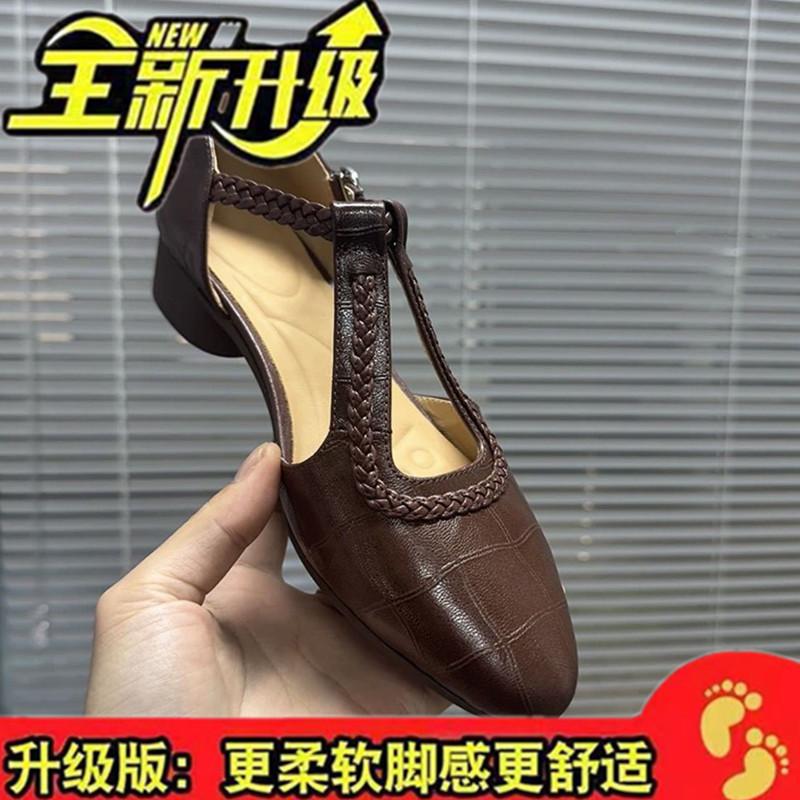 3cm/sheepskin/genuine leather thick heel sandals women's summer bag head hollow mango pointed head soft sole soft surface comfortable women's shoes