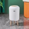 Round High-Foot Trash Can with Wood Grain Lid - Large Capacity for Kitchen & Bathroom