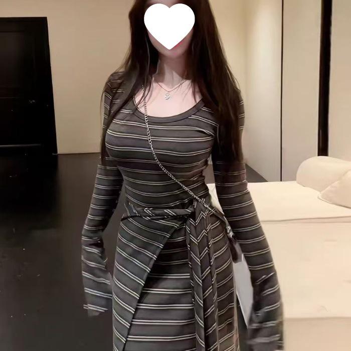 

Pure Desire Spicy Girl Color Block Striped Dress & Shawl - 2025 Autumn/Winter Best-Selling Long Women s Dress 2XL