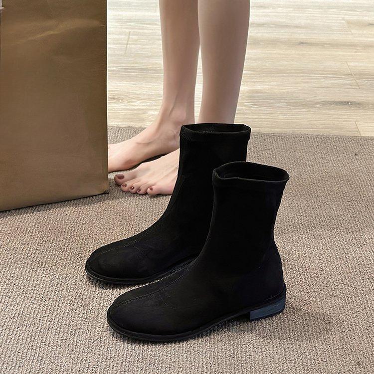 

Зимние сапоги осень и зима черные эластичные модные элегантные сапоги на низком каблуке плоские короткие сапоги женские замшевые удобные ретро женские туфли 39 чёрный