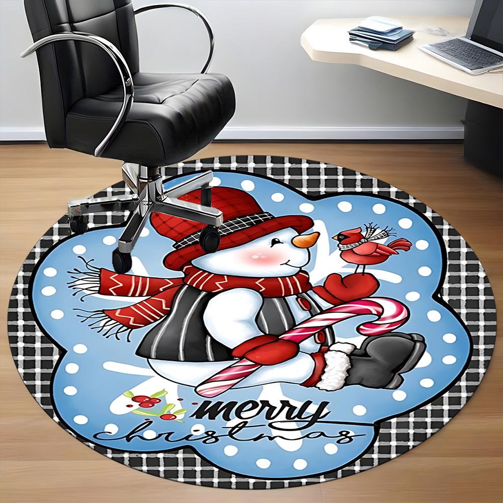 1pc Snowman Ornament Chair Carpet for Office, Round Non Slip Durable Large Size Office Carpet, Suitable for Office