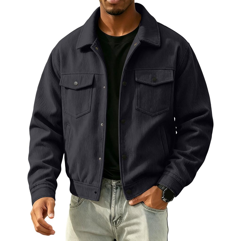 Men's Color Corduroy Jacket with Pockets for Winter Casual Wear