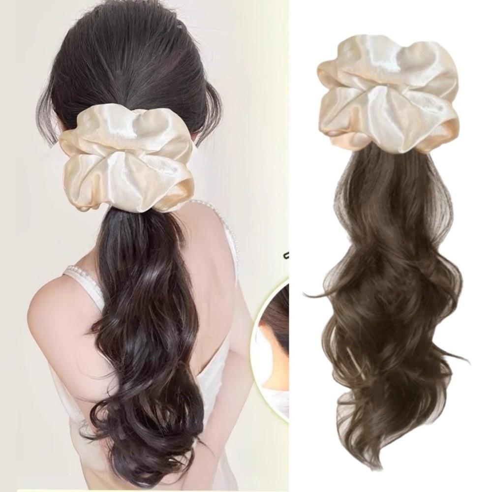 Scrunchie Satin Hair Bands Ponytail White Blue Pony Tail Hairpiece  for Women